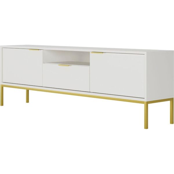 Mobile Rtv Moderno Bianco, Gambe Dorate - Design Elegante 175 Cm-image