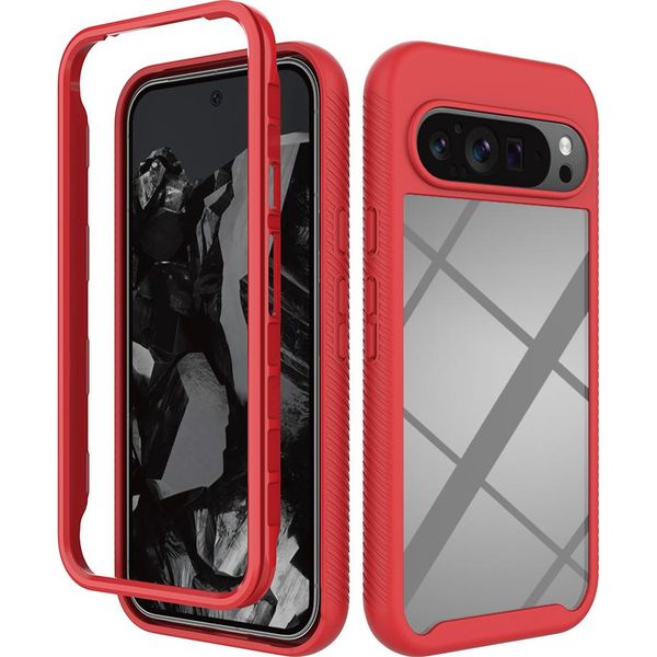 Custodia Per Google Pixel 10 Pro Xl, Copertura Posteriore Trasparente Ibrida, Robusto Paraurti In Tpu, Custodia Antiurto Rossa-image