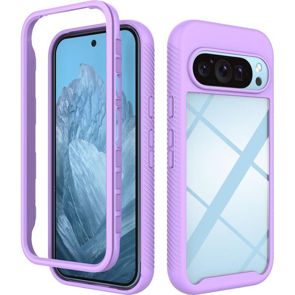 Custodia Per Google Pixel 9 / Pixel 9 Pro, Copertura Posteriore Trasparente Ibrida, Robusto Paraurti In Tpu, Custodia Antiurto Viola-image