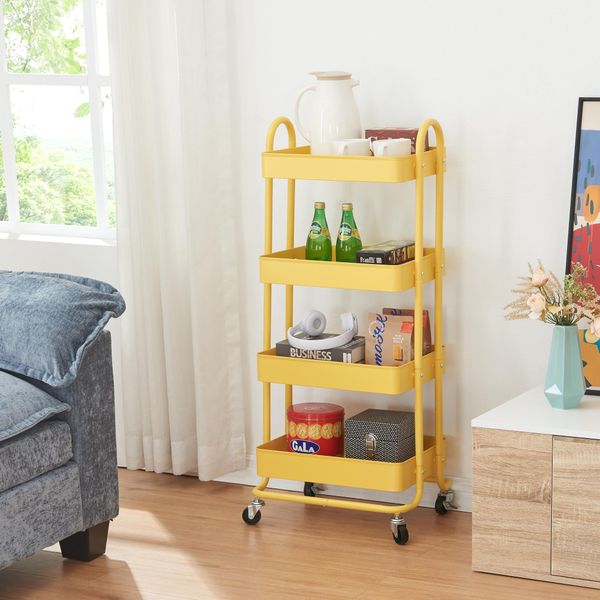 Carrello Da Cucina 'PyhäNtä' Con 4 Cestini 103,5 X 46 X 35 Cm Acciaio Giallo-image