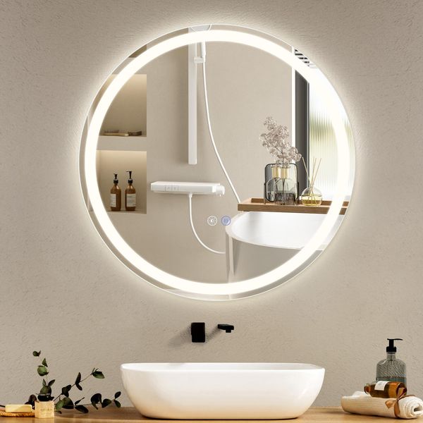 Zmh Specchio Da Bagno Specchio Da Bagno Con Illuminazione Led Specchio Da Bagno Rotondo Specchio Da Parete Bagno 50 Cm Specchio Luminoso Dimmerabile 3000K-6500K-image