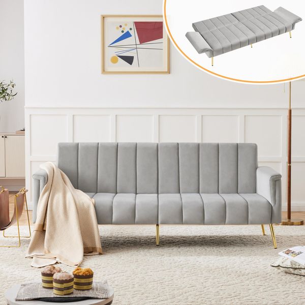 Merax Divano Letto Con Funzione Letto, Divano Letto Pieghevole Divano Letto Pieghevole Con Funzione Letto, Schienale Ospite Inclinabile 95°-180°, 183 X 76 X75Cm, Grigio-image