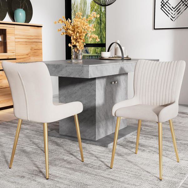 Set Di 2 Sedie Per Sala Da Pranzo Flieks, Sedie Da Cucina Con Gambe In Metallo Dorato, Sedia Da Soggiorno Sedia Da Trucco Sedie Imbottite Con Rivestimento In Velluto, Beige-image