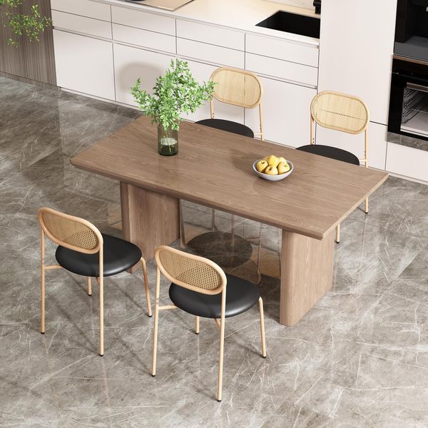 Flieks Sedie Da Pranzo In Rattan Set Di 4, Sedie Da Cucina Sedia Da Pranzo Con Gambe In Metallo, Sedie Da Sala Da Pranzo Sedia Da Soggiorno Con Rivestimento In Pu, Nero-image