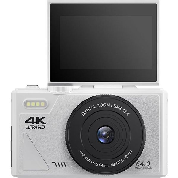 Fotocamera Digitale Zelurxx, Fotocamera Per Bambini Da 64 Gb, Per Principianti, 3,0 Pollici, 64 Mp, Wifi, Zoom 18X, Per Viaggi E Vlogging, Bianco-image