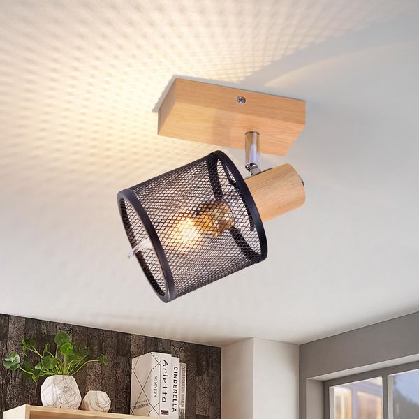 Zmh Faretto Da Soffitto1Flame Lampada Da Soffitto Nera E14 Faretto Da Parete Orientabile Lampada Da Cucina Vintage Legno Soffitto Spot Led Soggiorno Camera Da Letto Corridoio Senza L-image