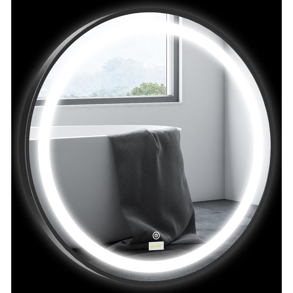 Specchio Da Bagno Kleankin, Specchio Da Bagno A Led Ø60Cm Con 3 Colori Di Luce, Specchio Da Parete Con Funzione Touch, Funzione Memoria, IP44, Nero-image
