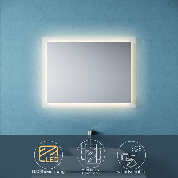 Sonni Specchio Da Bagno 80X60 Cm Con Illuminazione A Led Specchio Da Parete Specchio Illuminato Specchio Da Bagno-image