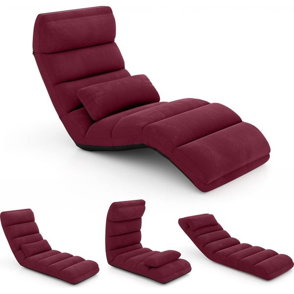 Costway Sedia Reclinabile Pieghevole, Sedia Da Pavimento Con Schienale Regolabile E Funzione Di Riposo, Sedia Reclinabile Da Pavimento, Divano Da Pavimento, Poltrona Da Pavimento, Rosso-image