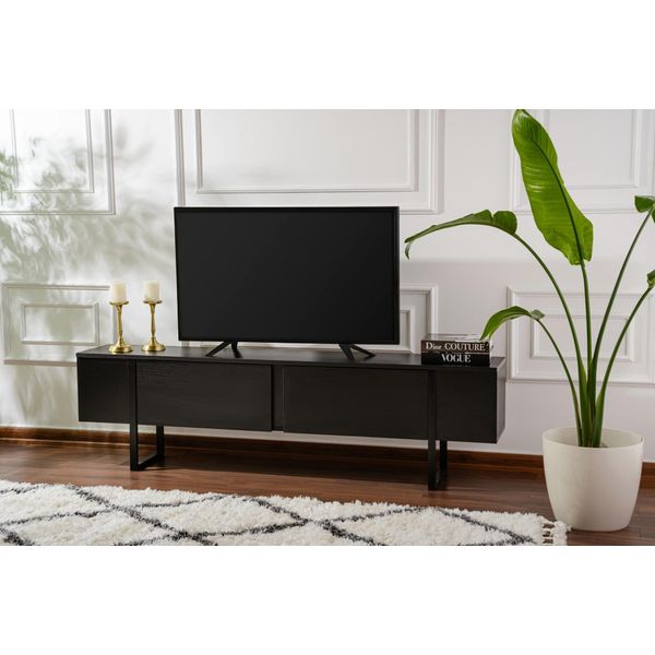 Skye Decor, Serenity - Wood Black, Black, Mobile Tv, Legno Nero, 100% Pannello Truciolare Rivestito In Melamina, 180 X 30 X 50 Cm-image