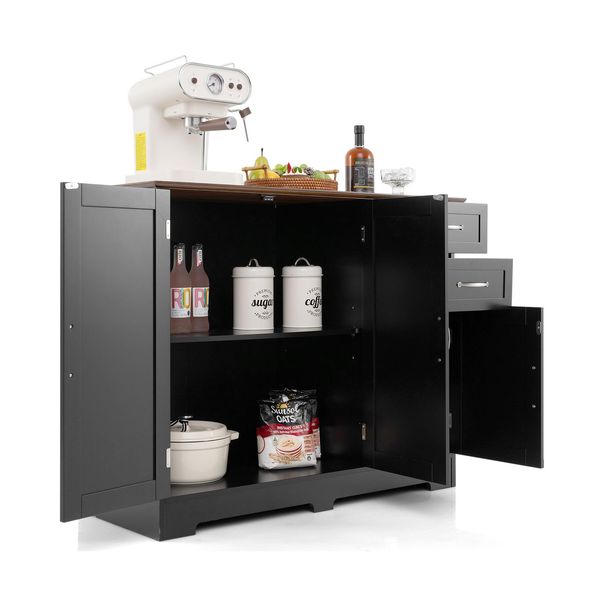 Mobile Contenitore Costway Con 2 Ante E 2 Cassetti, Ripiano Regolabile, Mobile Contenitore Per Credenza Buffet Nero-image