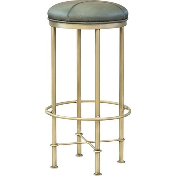 Casa Padrino Sgabello In Vera Pelle Verde / Ottone Antico H. 75 Cm - Arredo Bar-image