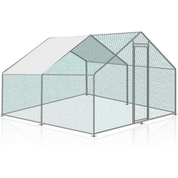 Jopassy Pollaio All'aperto Grande Pollaio Tetto Recinto Ruspante Pollame Con Telaio In Acciaio Zincato Pe E Porta Con Serratura 3 X 3 X 2 M-image