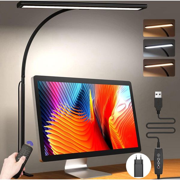 Lampada Da Tavolo A Led Da 40 Cm Morsettibile 3 Temperature Di Colore Dimmerabile Protezione Degli Occhi Lampada Da Tavolo Regolabile Con Telecomando E Timer-image
