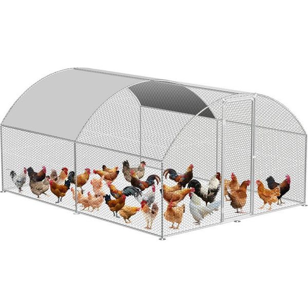 Jopassy Pollaio All'aperto Grande Pollaio Tetto Recinto Ruspante Pollame Con Telaio In Acciaio Zincato Pe E Porta Con Serratura 3 X 4 X 2 M Cupola-image