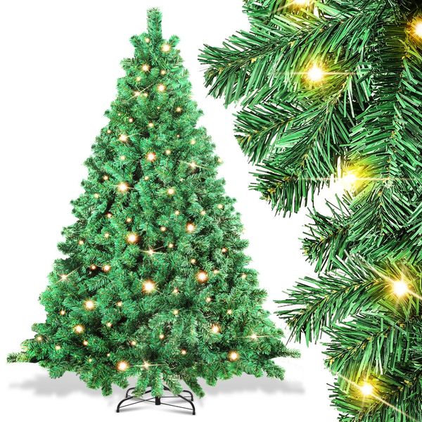 Bettizia 210Cm Albero Di Natale Artificiale Con Illuminazione A Led 400 Led Bianco Caldo Incl. Base In Metallo Con 1200 Punte Albero Di Natale Albero Di Natale Pvc Verde-image