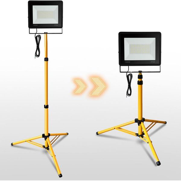 Clanmacy Faro Da Cantiere A Led 100W Faro A Led Con Treppiede Faro Da Esterno IP74 Faro Impermeabile Faro Da Lavoro Bianco Caldo-image