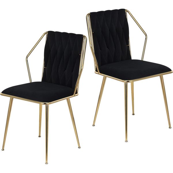 Set Di 2 Sedie Per Sala Da Pranzo, Seduta In Velluto, Poltrona, Poltrona Da Salotto, Sedia Da Ufficio Imbottita Con Gambe In Metallo Dorato, Sedia Da Toilette-image