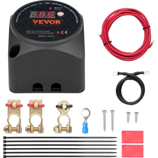 Vevor Doppio Relè Staccabatteria, 12 V, 140 A, Modalità Manuale E Automatica, Relè Vsr Sensibile Alla Tensione Con Schermo Lcd, Per Atv, Utv, Camper, Caravan, Camion, Barca, Yacht-image