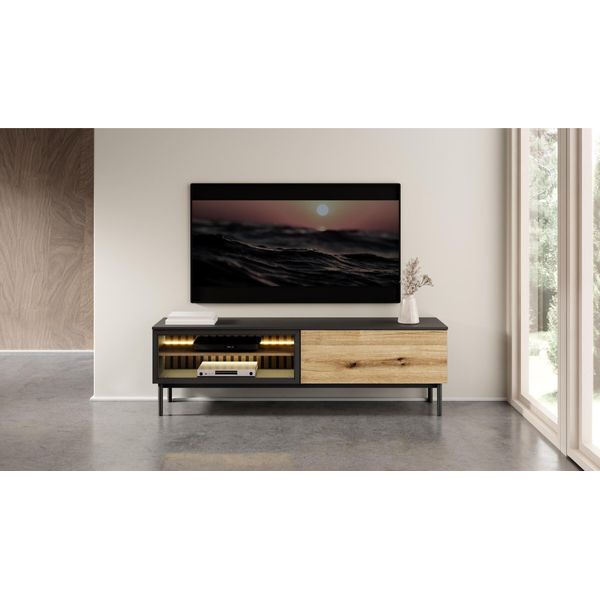Armadio Rtv In Rovere Evoke/Nero Con Tubature E Illuminazione A Led, 180 Cm-image
