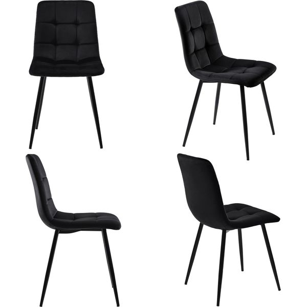 Cdglobal Set Di 4 Sedie Da Pranzo, Sedie Imbottite Con Rivestimento In Velluto E Gambe In Metallo Nero, Motivo A Scacchiera, Sedie Da Pranzo Per Sala Da Pranzo Soggiorno Camera Da Letto Cucina Salotto Reception-image