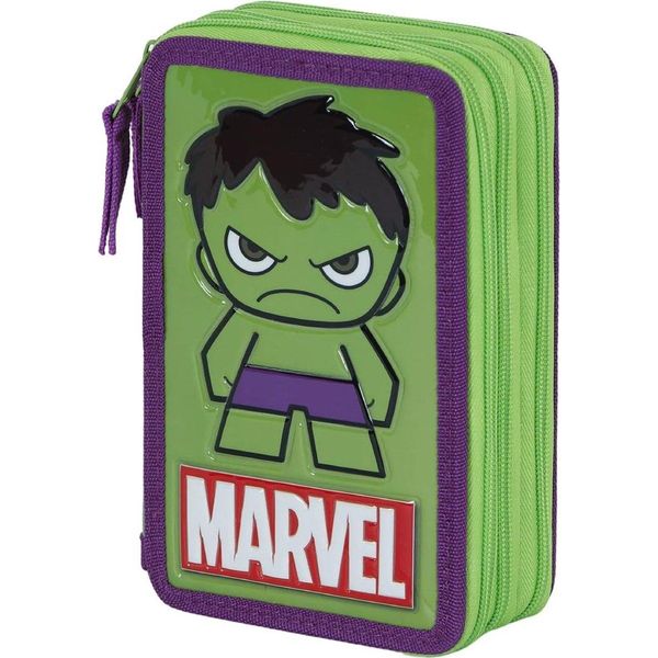 Astuccio Per Matite Marvel Hulk - Astuccio Grande A 3 Scomparti, Completamente Riempito, 14 X 21 Cm-image