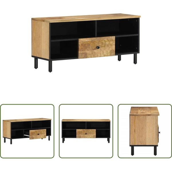 The Living Store Mobile Tv 100X33X46 Cm In Legno Massiccio Mango-image