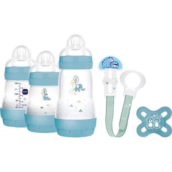 Set Regalo Mam Welcome To The World Con 3 Biberon Anticolica Easy Start, Succhietto Start Nano, Clip It! & Cover, Con Copri Succhietto, Azzurro Azzurro Set Da 6 Pezzi-image