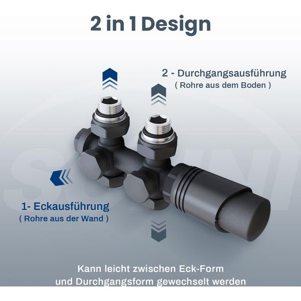 Sonni Multiblock Set: Raccordo Per Radiatore Con Termostato, Blocco Rubinetto, Valvola E Accessori Per Il Riscaldamento In Antracite, Disponibile In Versione Angolare E Diritta-image