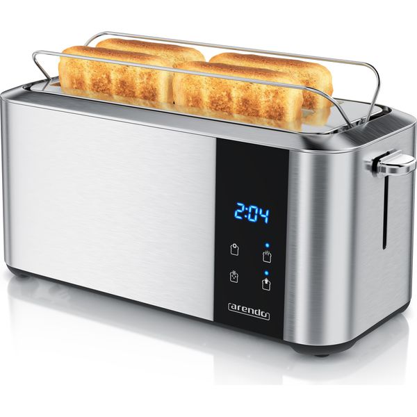 Tostapane Arendo A Fessura Lunga, Attacco Per Panini, Involucro Isolato Termicamente, Display, Touch, 2 Fessure Lunghe, Per 4 Fette, 1500 W, Display Led Con Tempo Residuo, Display Touch, Attacco Per Panini-image