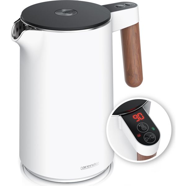 Bollitore Elettrico Arendo In Acciaio Inox Da 1,5L, A Doppia Parete, Impostazione Della Temperatura 40° - 100°C Con Display, 2200W, Funzione Keep Warm, Manico In Look Legno, Senza Bpa-image