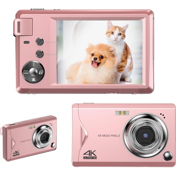 Zelurxx Fotocamera Digitale, 48MP, Fotocamera 1080P Fhd, 3.0 Pollici, Fotocamera Compatta, Zoom Digitale 16X, Portatile, Per Adolescenti Adulti Principianti, Rosa-image