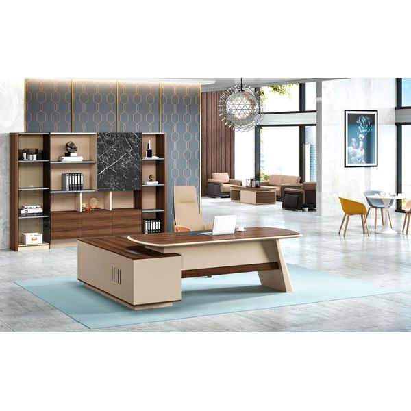 Set Completo Di Scrivanie Per Ufficio Mobili Da Ufficio In Legno Marrone-image