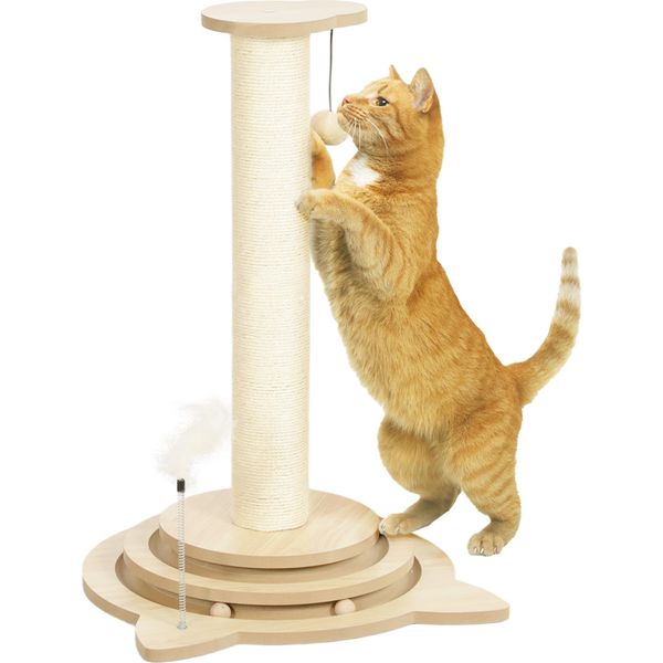Pawhut Tiragraffi 4 In 1, Tiragraffi Da 69 Cm, Tiragraffi Per Gatti In Sisal Con Palla Da Gioco, Tiragraffi Per Gatti, Tiragraffi Per Gatti, Per Interni, In Rovere-image
