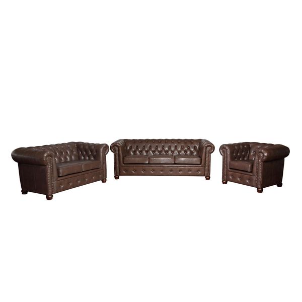 Divano In Pelle Divano Set 3+2 Posti Design Divano Chesterfield-image