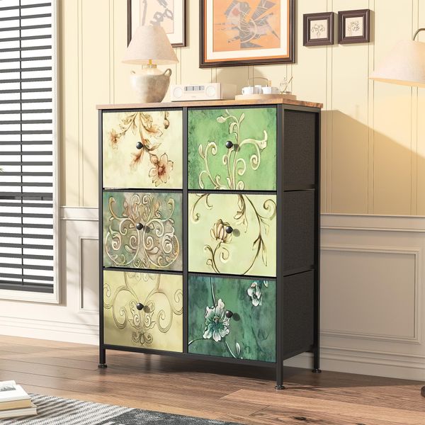 Cdglobal Cassettiera, 6 Cassetti In Tessuto Con Maniglie, Mobile Contenitore, Cassettiera, Armadio, Struttura In Metallo, Cassettiera In Tessuto Per Camera Da Letto, Per Soggiorno, Corridoio, Ufficio-image