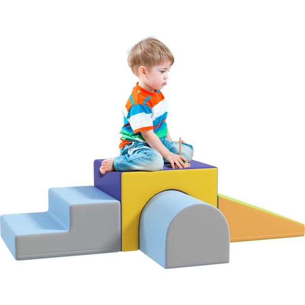 Homcom Morbido Set Di 4 Blocchi Da Costruzione In Schiuma Blocchi Da Costruzione Giganti Blocchi Da Costruzione Giocattolo In Schiuma Per Bambini Di 1-3 Anni Imitazione Di Pelle Epe-image