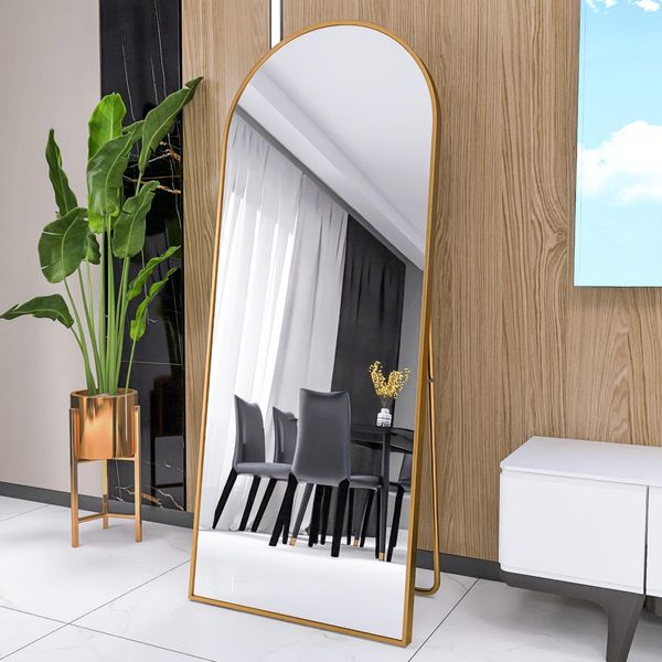 Cdglobal Specchio A Figura Intera Ad Arco, 60 X 165 Cm Specchio A Figura Intera Ad Arco, Da Parete, Da Appoggio, Da Pavimento, A Figura Intera Come Specchio Da Toilette Per Il Soggiorno, Golden-image