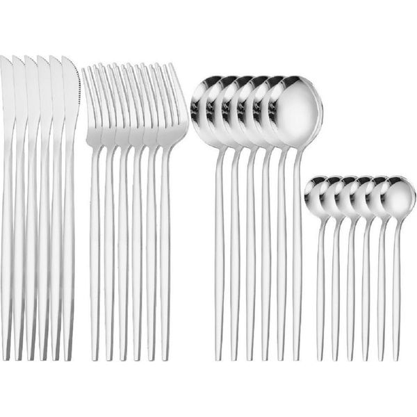 Set Di Posate Premium 6 Persone Set Di Posate In Acciaio Inox Da 24 Pezzi In Confezione Regalo Per Ogni Occasione Argento-image