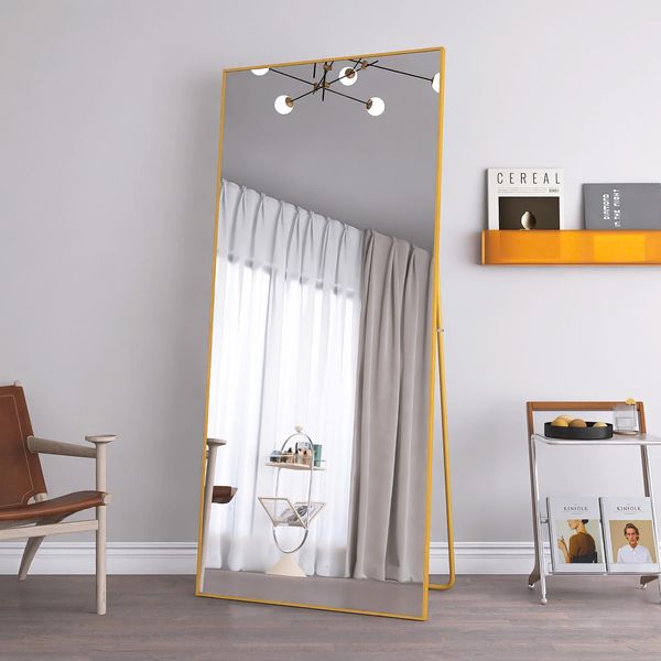Unboxg Specchio A Figura Intera 180 X 80 Cm, Rettangolare Grande Specchio Da Parete Da Appendere, Appoggiare, Appoggiare Grande Specchio Da Appoggio Con Cornice Dorata Per Soggiorno, Camera Da Letto, Corridoio-image