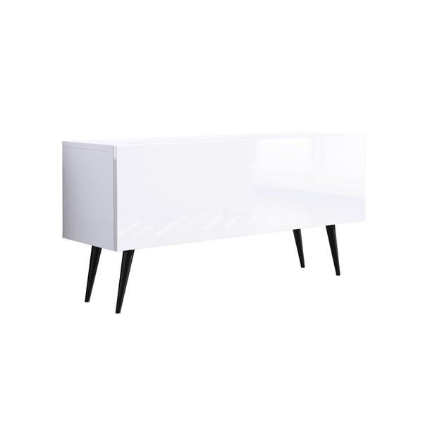 Cabinet Tv : Bianco Opaco / Bianco Lucido, Gambe Nere, 100 X 52 X 32 Cm-image