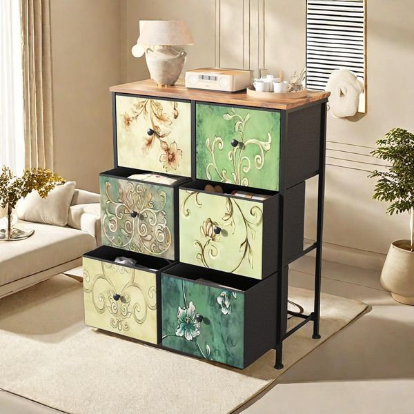Cassettiera Retrò Proximax Con 6 Cassetti - Robusta Struttura In Acciaio, Versatile Per Camere Da Letto, Corridoi E Molto Altro Ancora Come Cassettiera In Tessuto E Torre Di Stoccaggio-image