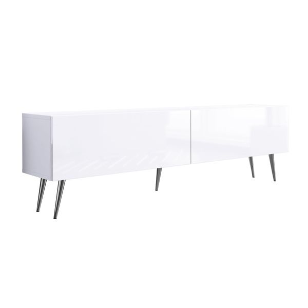 Cabinet Tv : Bianco Opaco / Bianco Lucido, Gambe Cromate, 170 X 52 X 32 Cm-image
