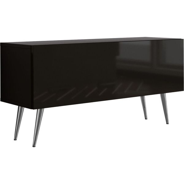 Cabinet Tv : Nero Opaco / Nero Lucido, Gambe Cromate, 100 X 52 X 32 Cm-image