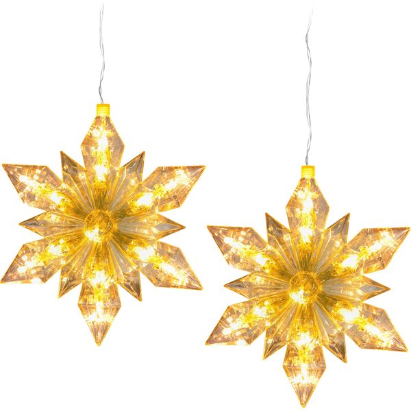 3.11 Stelle Di Natale Set Di 2 - 25 Led Bianco Caldo Ciascuna / Circa 23,5 X 23,5 Cm Ciascuna - Stella Per Interni Con Timer-image