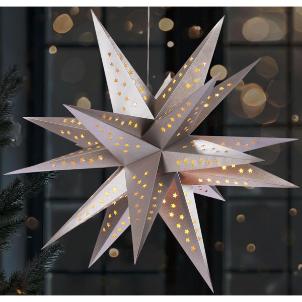 Brubaker Stella Di Natale 3D - Stella Illuminata Da 60 Cm - Funzionamento A Batteria Con Timer - Stella A Led Per La Decorazione Di Finestre - Stella Di Carta Di Natale, Argento-image