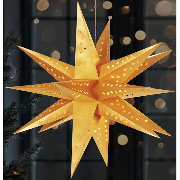 Brubaker Stella Di Natale 3D - Stella Illuminata Da 60 Cm - Funzionamento A Batteria Con Timer - Stella A Led Per La Decorazione Di Finestre - Stella Di Carta Natalizia, Oro-image