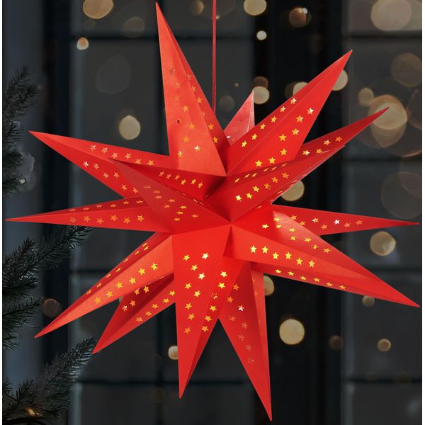 Brubaker Stella Di Natale 3D - Stella Illuminata Da 60 Cm - Funzionamento A Batteria Con Timer - Stella A Led Per La Decorazione Di Finestre - Stella Di Carta Natalizia, Rossa-image