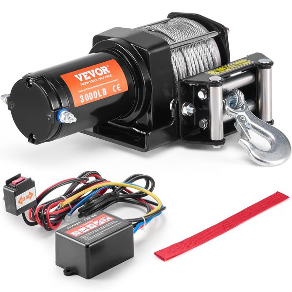 Skyshalo Argano Elettrico A Cavo, Forza Di Trazione Di 3000 Lb, 12 V Dc Per Atv/Utv, Con Cavo D'acciaio Da Φ3/16 Di Pollice X 39 Piedi, Guida Del Cavo A Rulli, Telecomando Del Cavo, Resistenza All'acqua IP55, Ideale-image