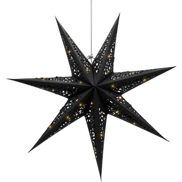 3.06 Stella Di Carta A Led Da Appendere Con Vano Batterie - Ø 60 Cm Circa - Stella Illuminata In Nero-image